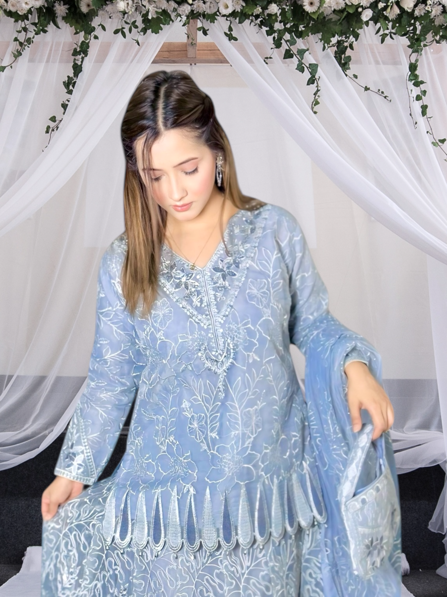 RANG-E-SAFAA|ORGANZA LEHNGA CHOLI|EMROIDERED NET DUPATTA |MMG-836