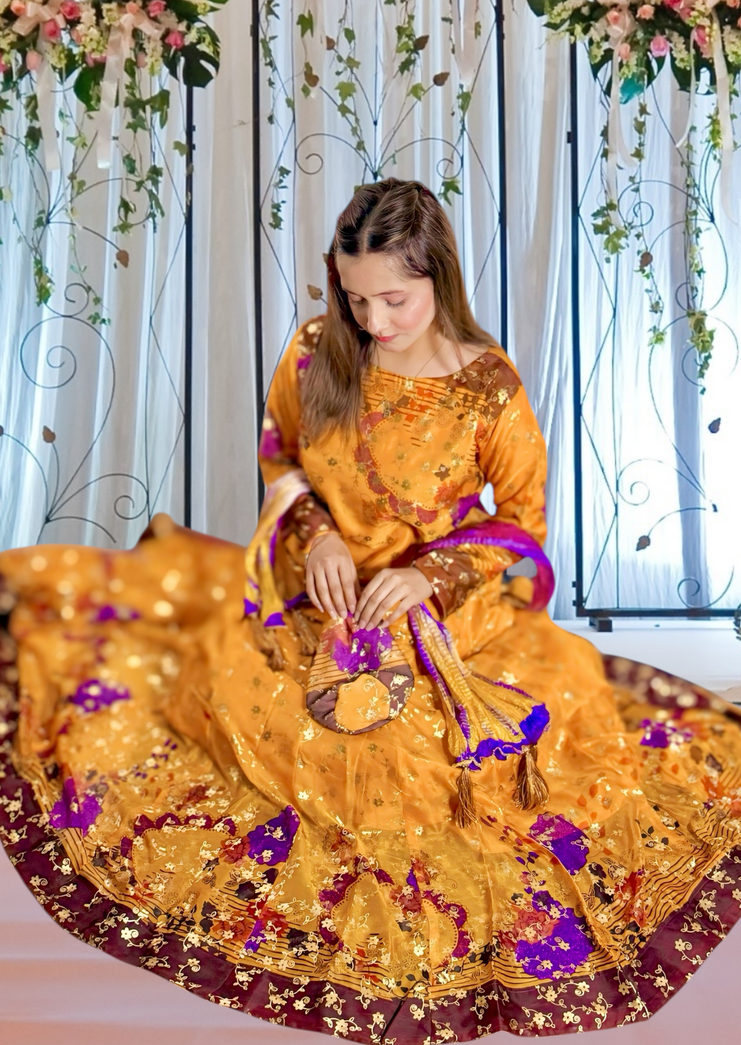 HENNA BLOOM | MEHNDI OUTFIT| HAND WORK|SILKY CHIFFON| LEHNGA CHOLI | CHUNDRI DUPATTA