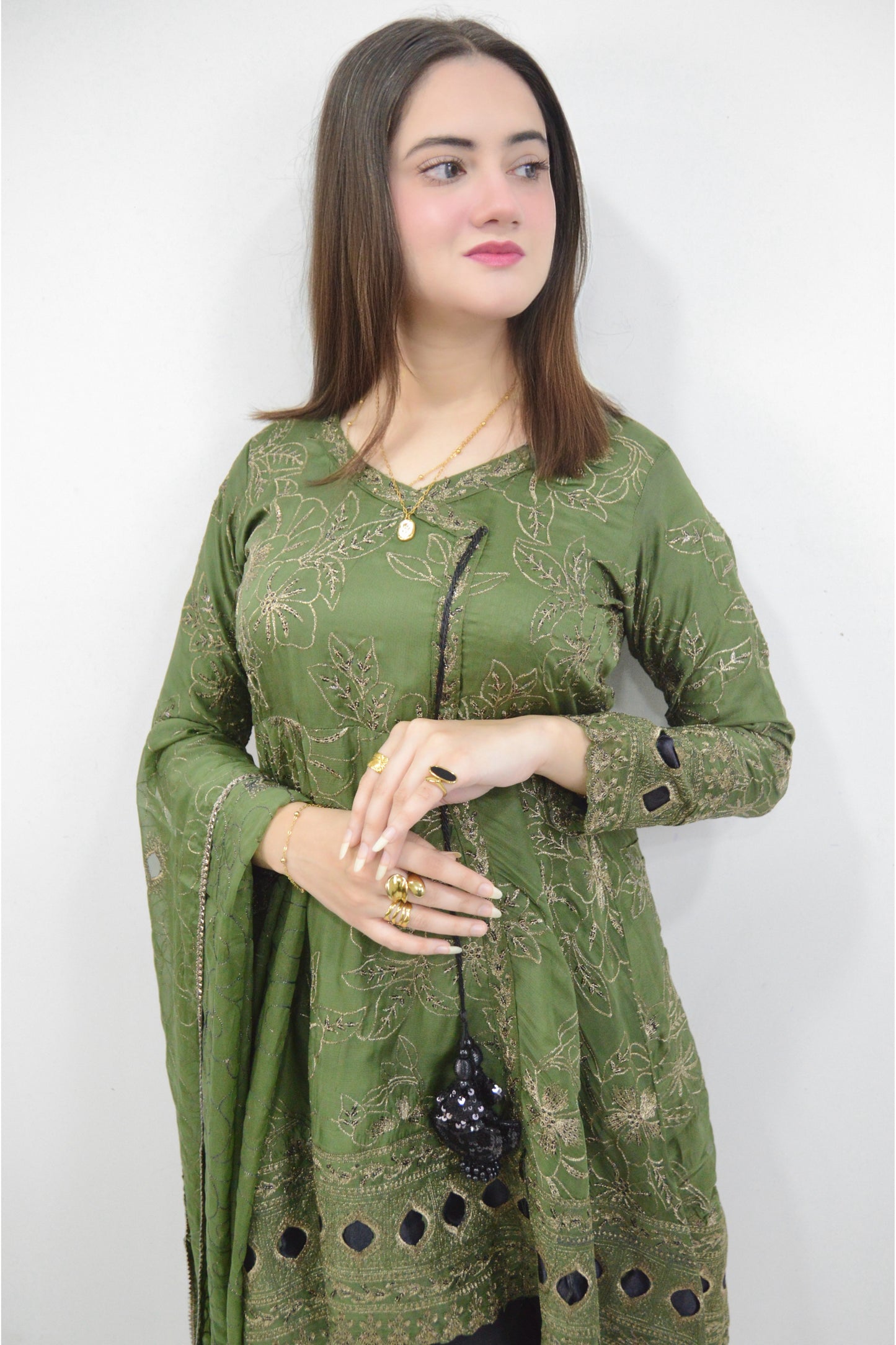 MEHRUNNISA|3-PIECE CHIFFON BACKTAIL EMBROIDERED FROCKWITH SEQUENCE WORK|SILK SHELLER BOTTOM|CHIFFON EMBROIDERED DUPATTA MMG-1006