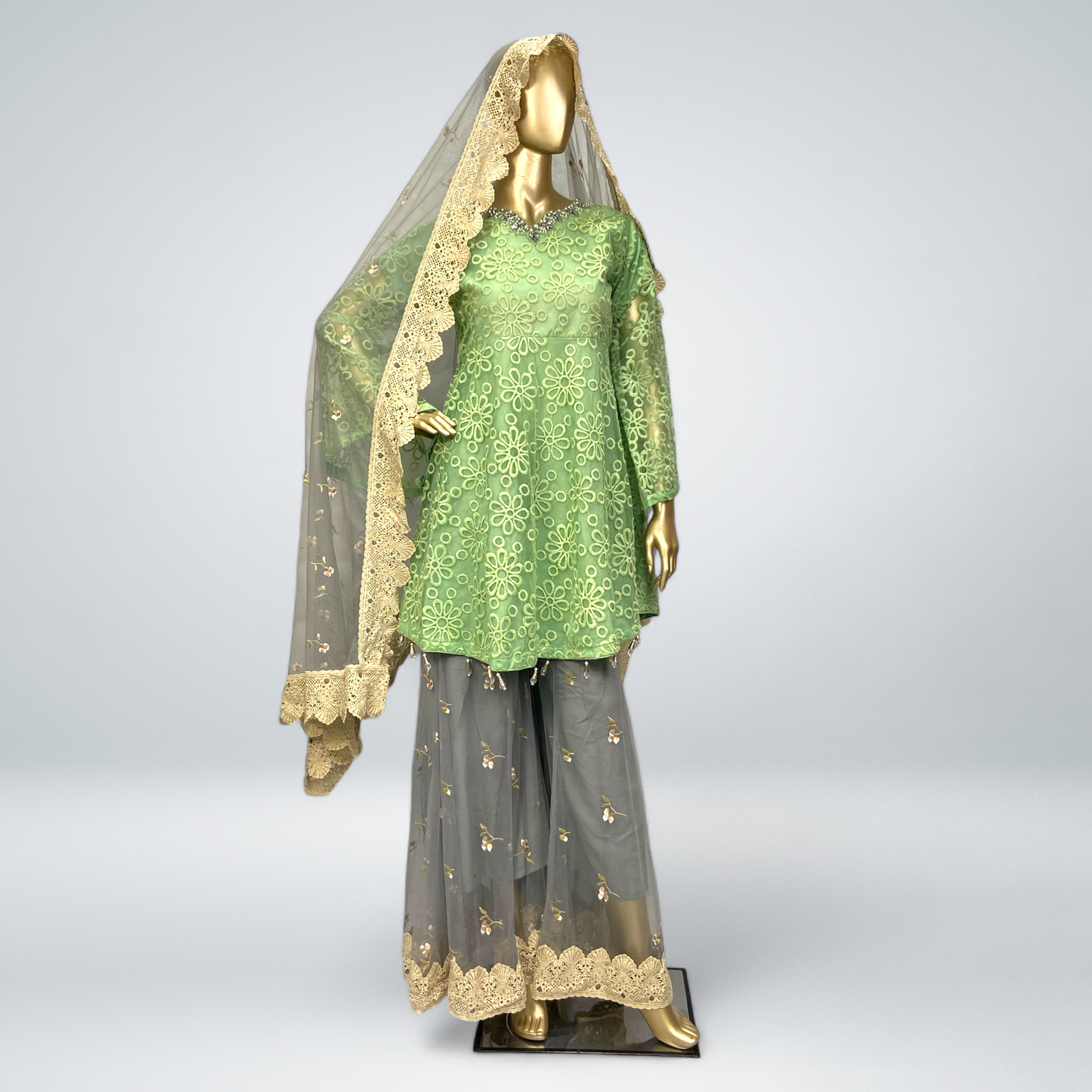 3-Piece Organza Frocks with Net Dupatta & Garara MMG-01