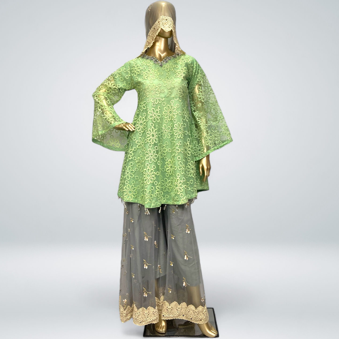 3-Piece Organza Frocks with Net Dupatta & Garara MMG-01