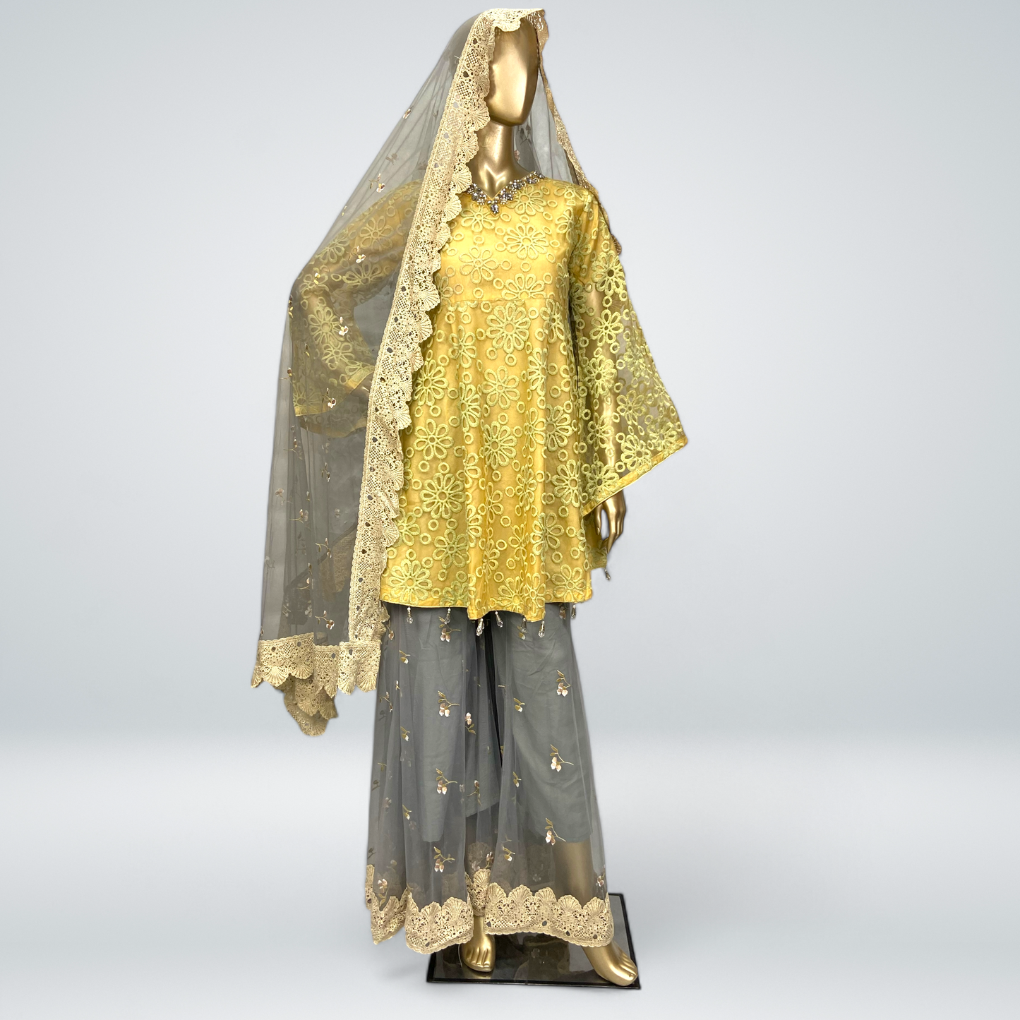 3-Piece Organza Frocks with Net Dupatta & Garara MMG-01