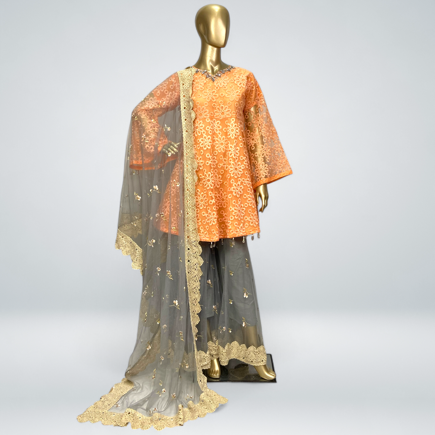 3-Piece Organza Frocks with Net Dupatta & Garara MMG-01
