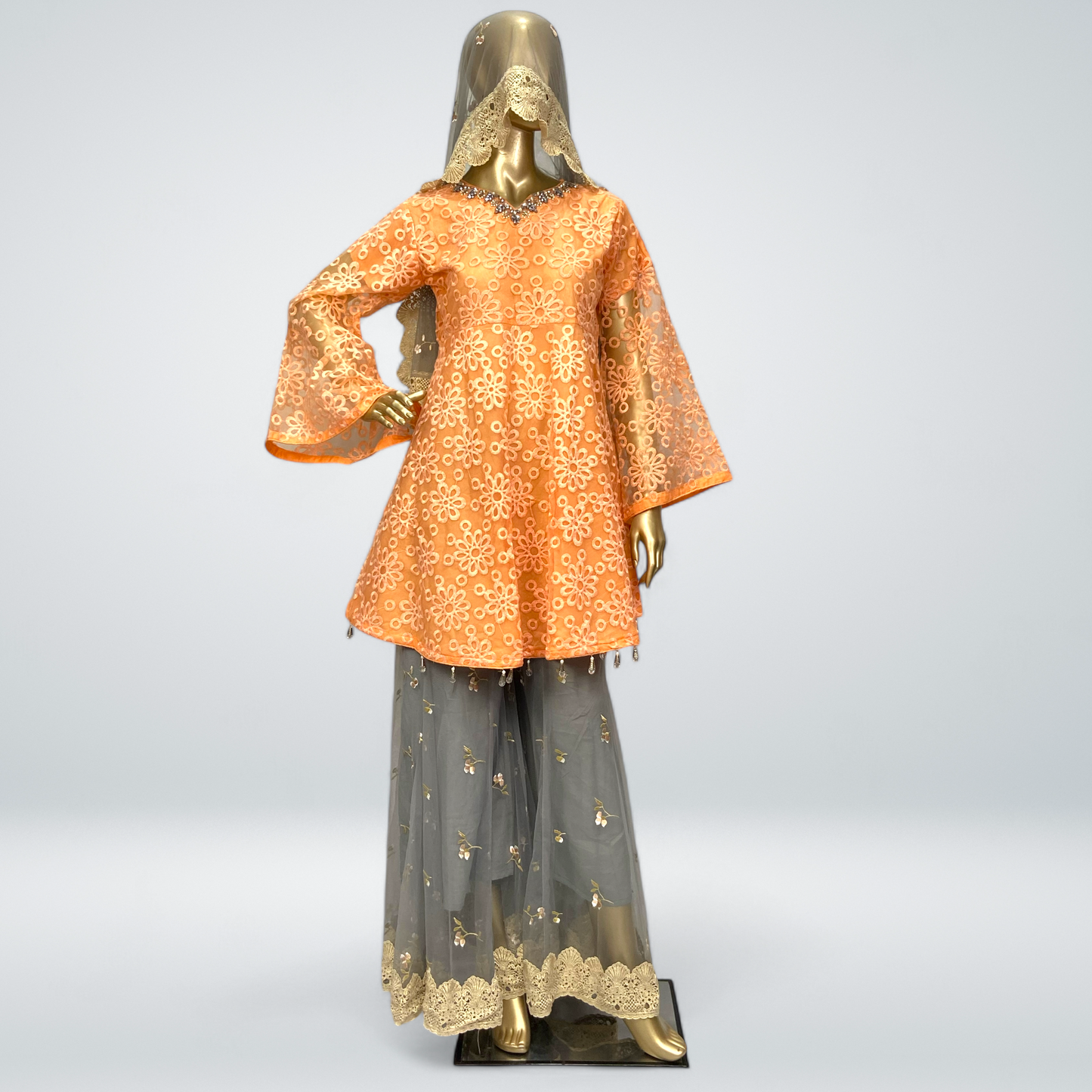 3-Piece Organza Frocks with Net Dupatta & Garara MMG-01