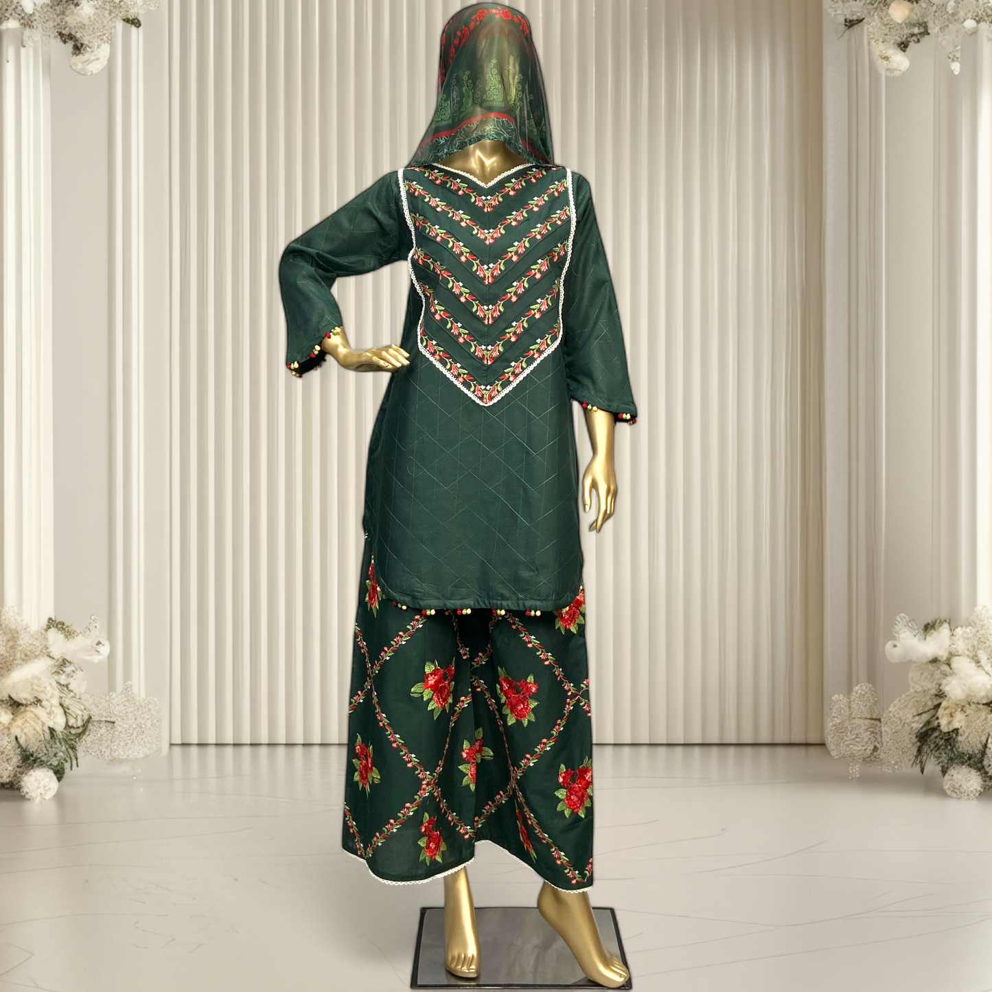 Graceful Cotton 3-Piece Suit with Printed Silk Dupatta MMG-16
