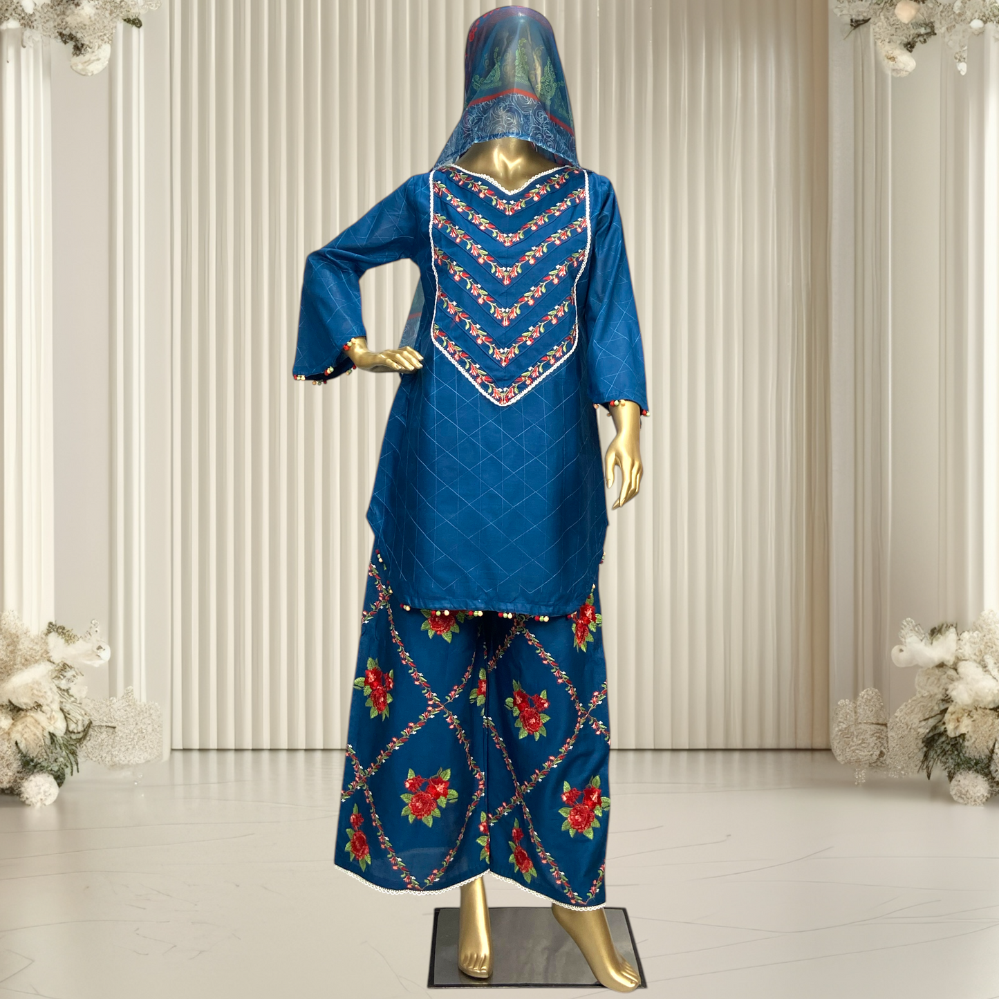 Graceful Cotton 3-Piece Suit with Printed Silk Dupatta MMG-16