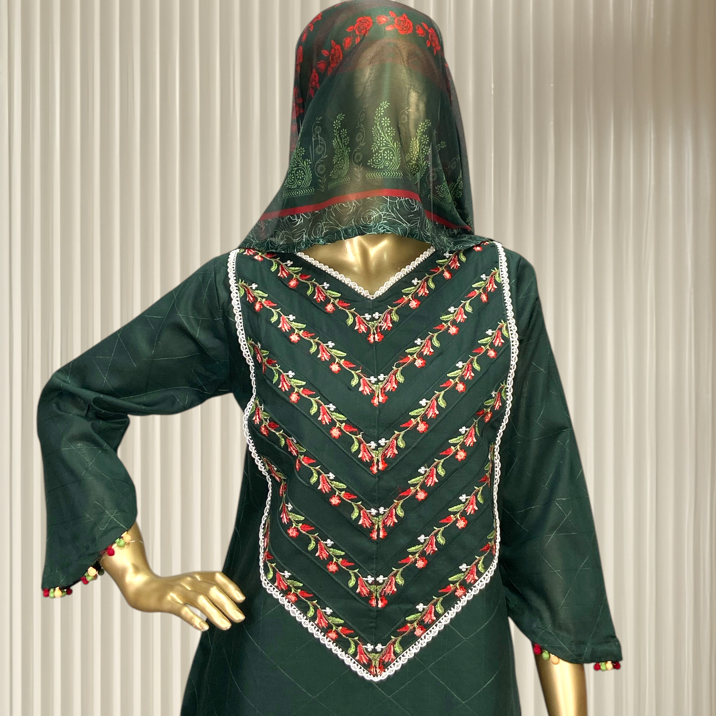 Graceful Cotton 3-Piece Suit with Printed Silk Dupatta MMG-16
