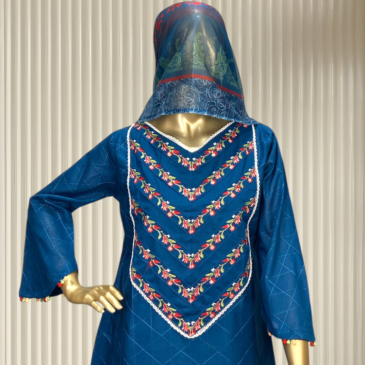 Graceful Cotton 3-Piece Suit with Printed Silk Dupatta MMG-16