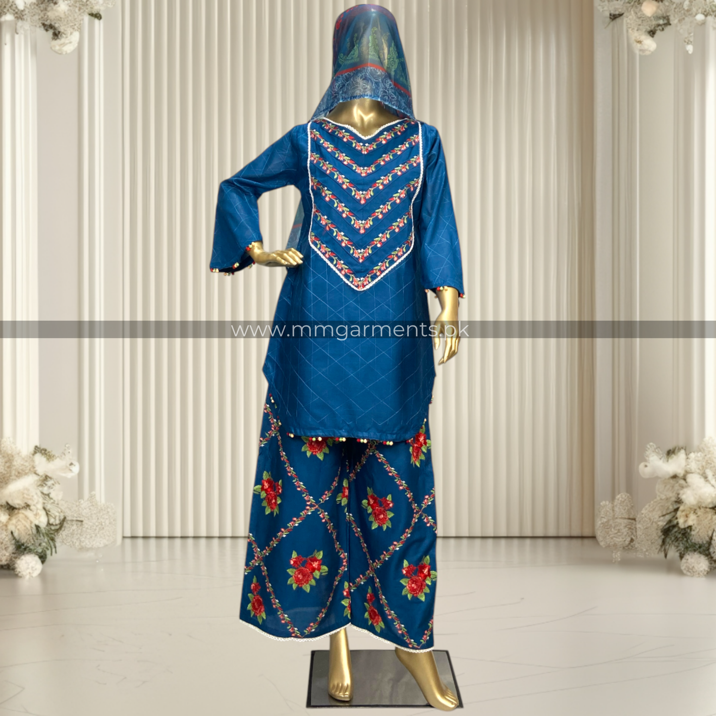 Graceful Cotton 3-Piece Suit with Printed Silk Dupatta MMG-16