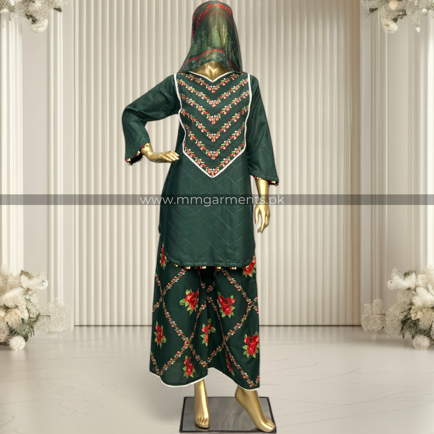 Graceful Cotton 3-Piece Suit with Printed Silk Dupatta MMG-16