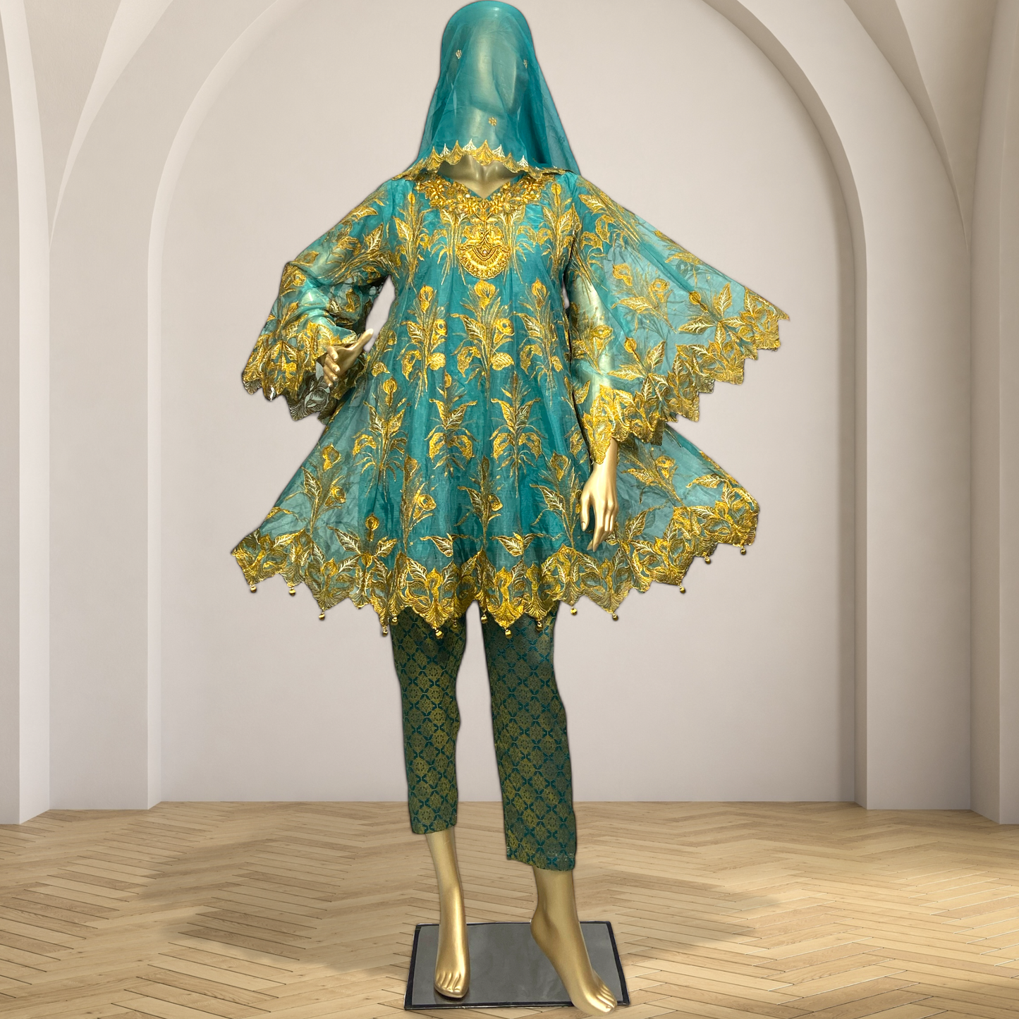 Graceful 3-Piece Tissue Frock Suit with Mysori Dupatta MMG-754