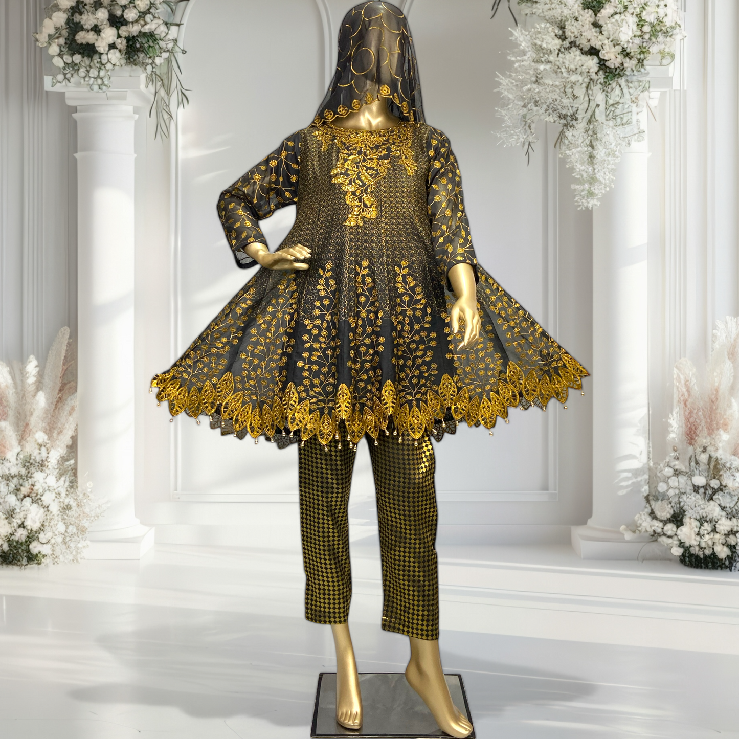 Exquisite 3 piece Chiffon Shirt with Banarsi Trousers & Chiffon Dupatta MMG-758