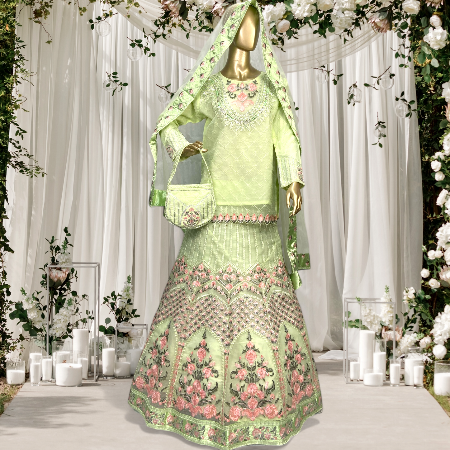 Elegant 3-Piece Organza Sharara Set with Net Dupatta MMG-781