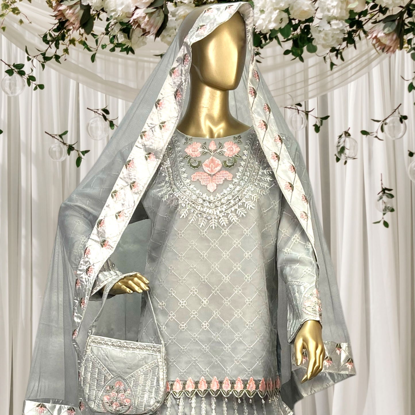 Elegant 3-Piece Organza Sharara Set with Net Dupatta MMG-781