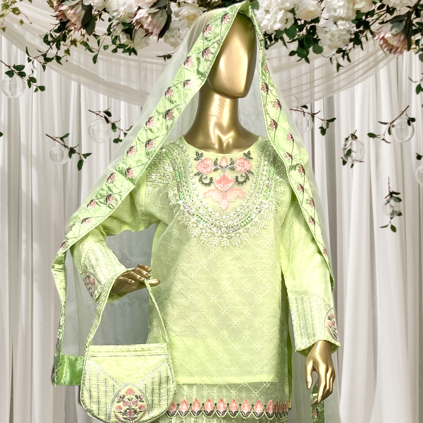 Elegant 3-Piece Organza Sharara Set with Net Dupatta MMG-781