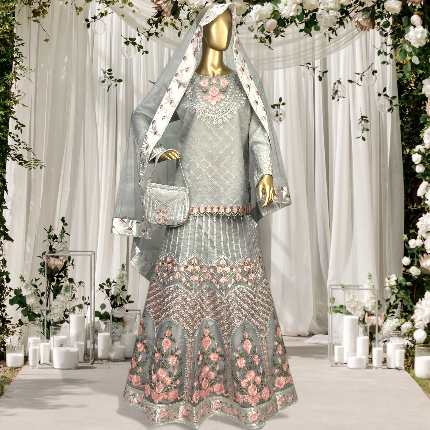 Elegant 3-Piece Organza Sharara Set with Net Dupatta MMG-781