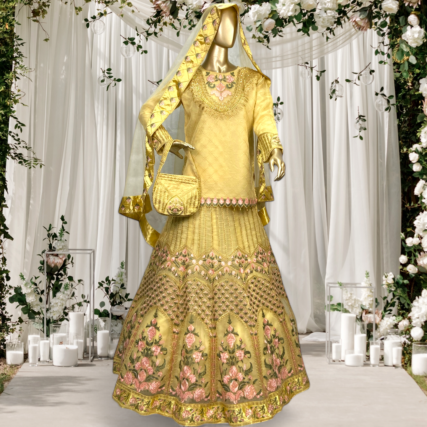 Elegant 3-Piece Organza Sharara Set with Net Dupatta MMG-781