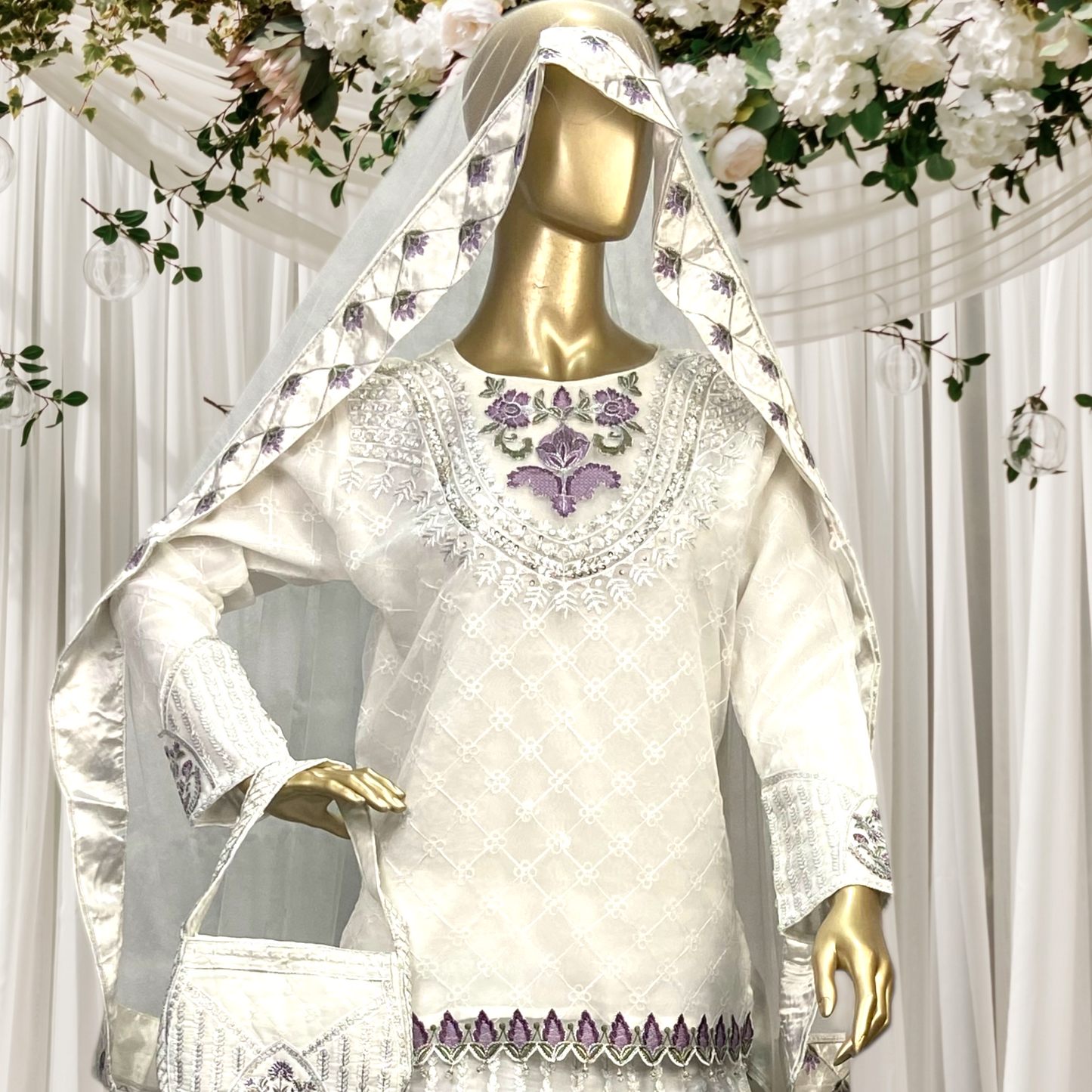 Elegant 3-Piece Organza Sharara Set with Net Dupatta MMG-781