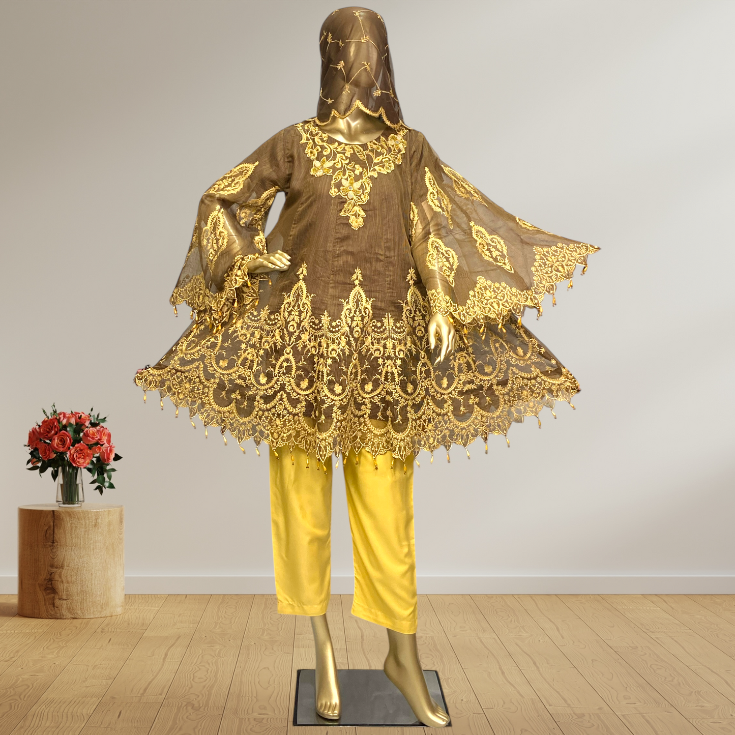3-Piece Elegant Organza Frock with Mysori Dupatta MMG-791