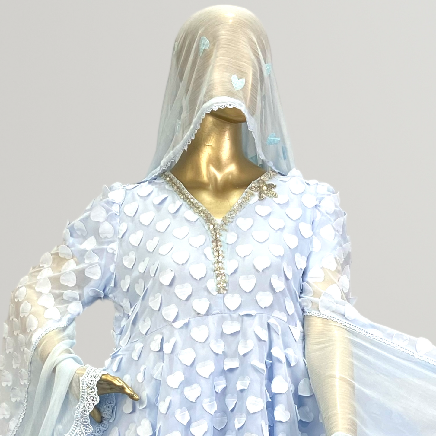 3-Piece 3D Chiffon Frock with Chiffon Dupatta MMG-809