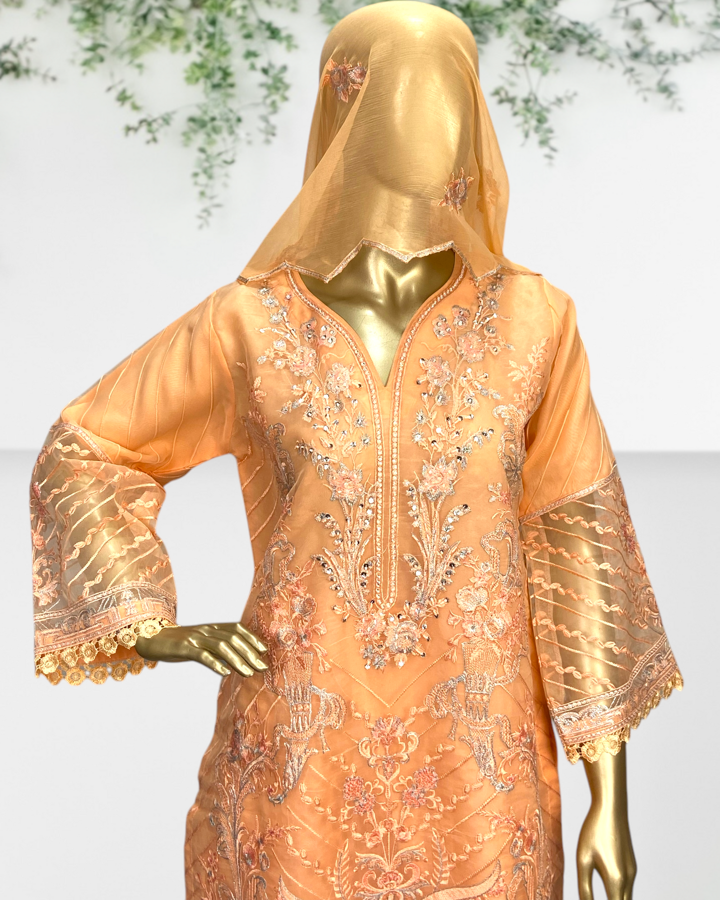 Elegant 3-Piece Organza Suit with Embroidered Crinkle Dupatta MMG-819