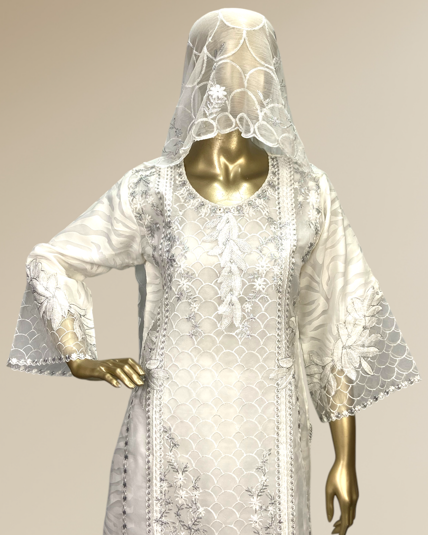 Premium Poly Jacquard Embroidred 3-Piece Suit with Crinkle Chiffon Dupatta & Soft Malai Trouser MMG-846