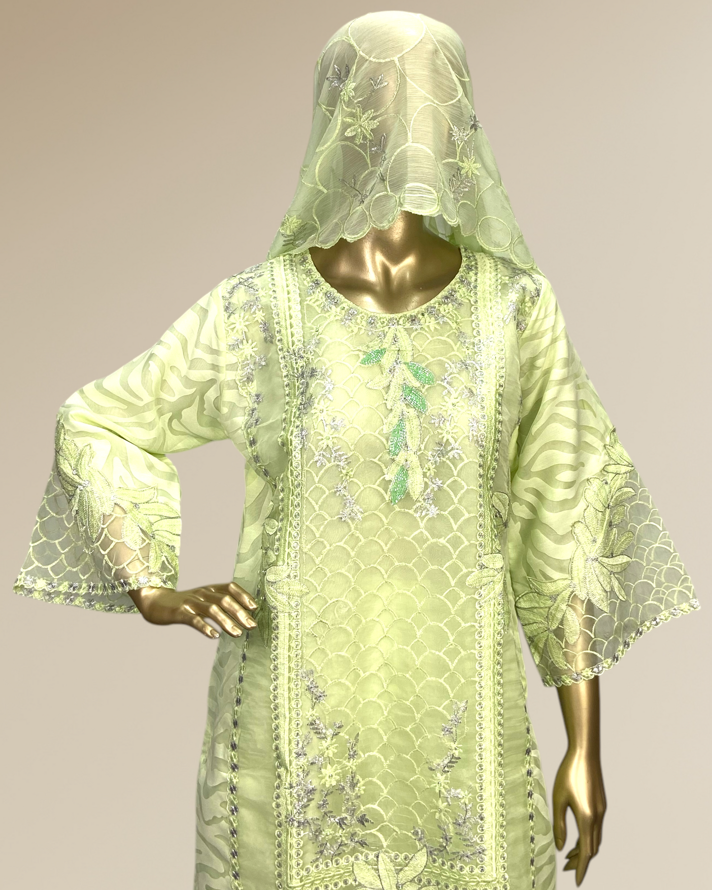 Premium Poly Jacquard Embroidred 3-Piece Suit with Crinkle Chiffon Dupatta & Soft Malai Trouser MMG-846