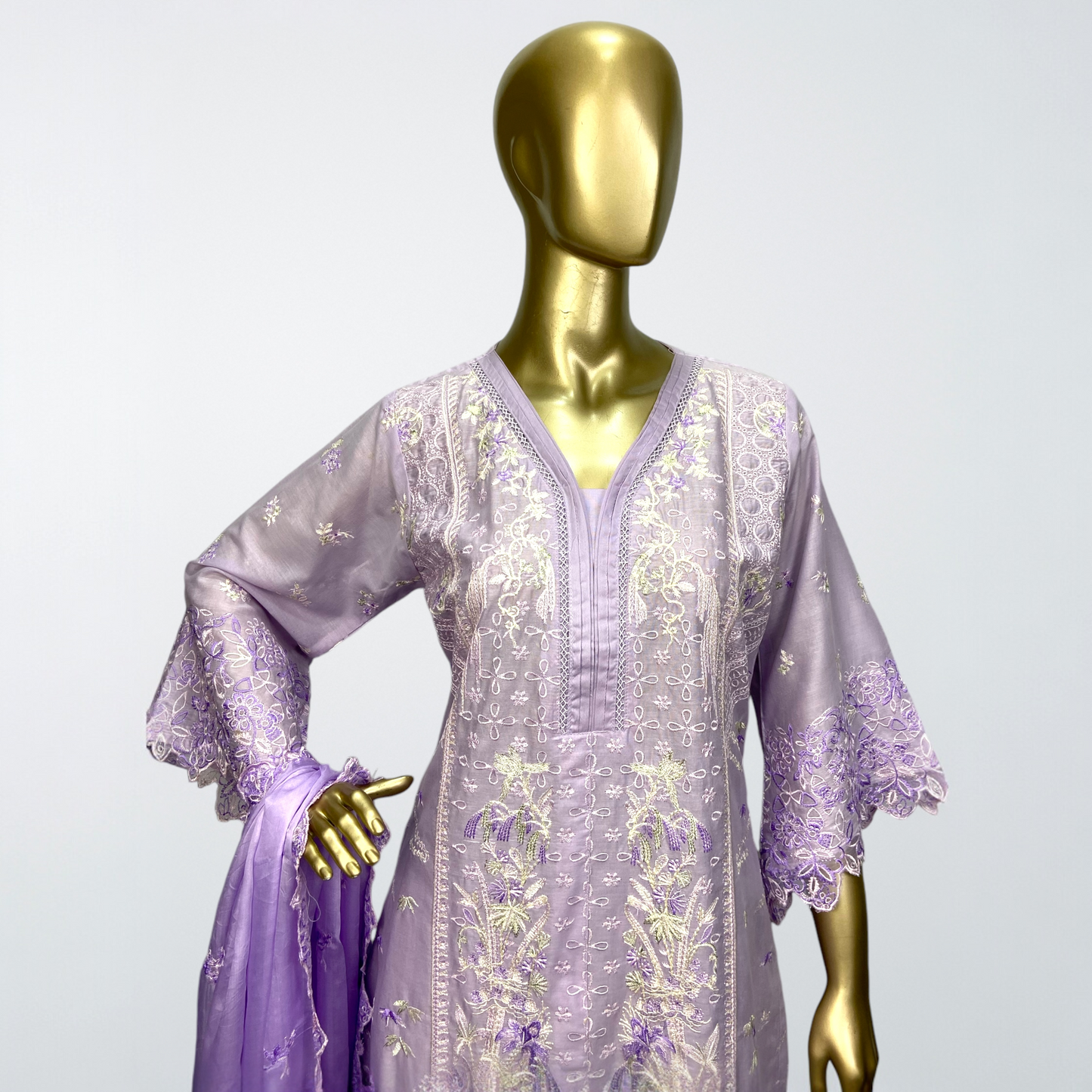 3-Piece Cotton Embroidered Suit with Silk Dupatta MMG-27