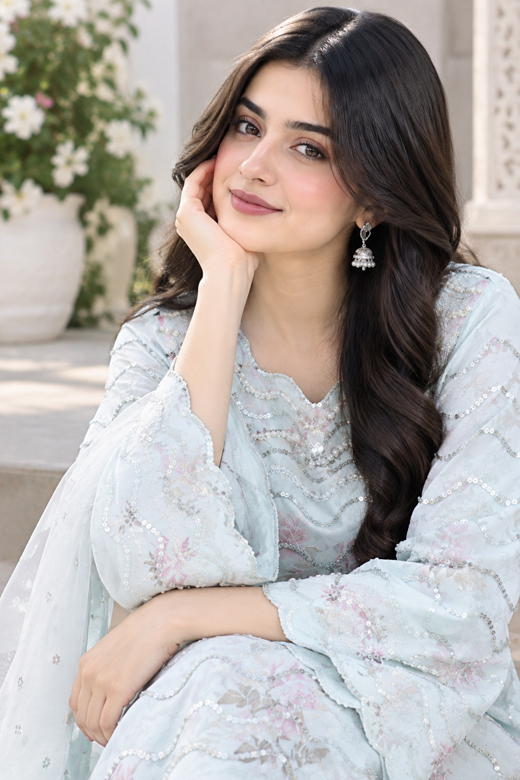 Zohra Digital Printed Crepe Long Kurta Set | Elegant Pakistani Wear MMG-1345
