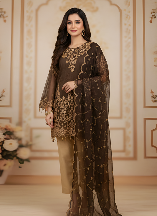 AURA|3-PIECE LINING ORGANZA EMB FROCK MMG-791