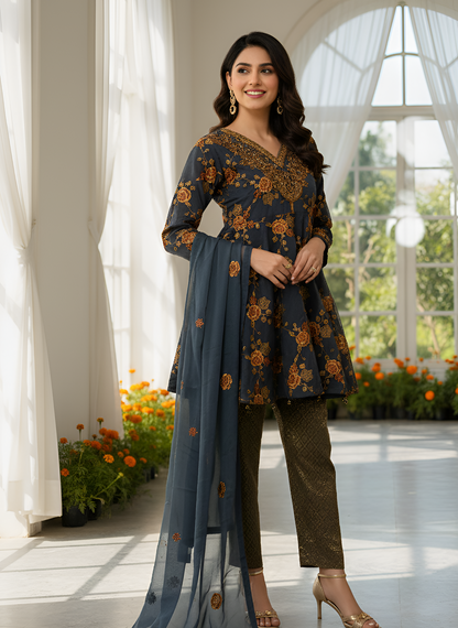 MEHNAZ 3-PIECE EMBROIDERED FROCK MMG-881