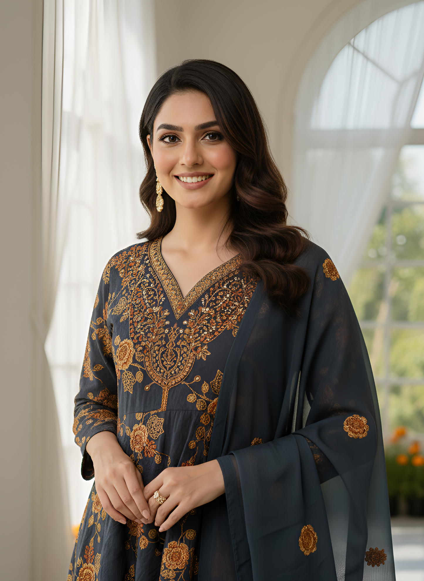 MEHNAZ 3-PIECE EMBROIDERED FROCK MMG-881
