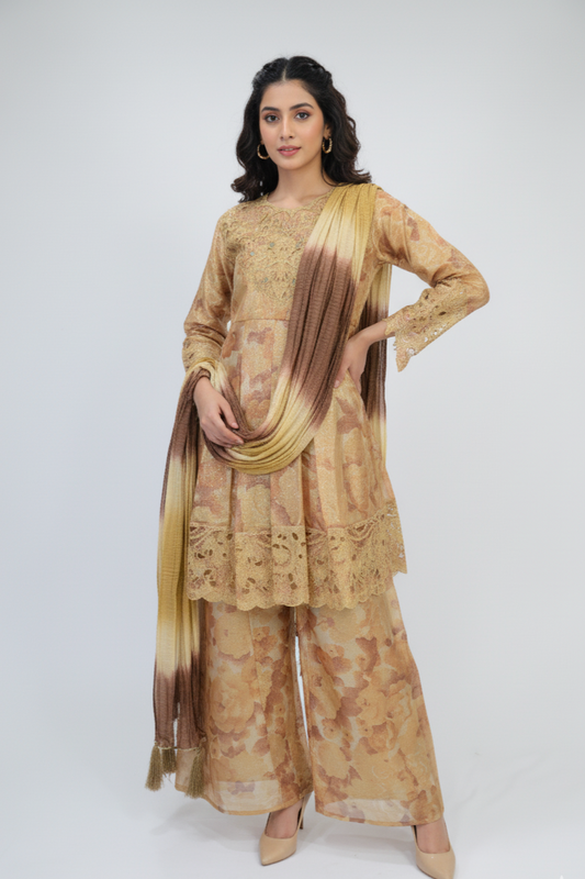 NAYAB|3-PIECE DIGITAL MULTI SHORT FROCK MMG-1041