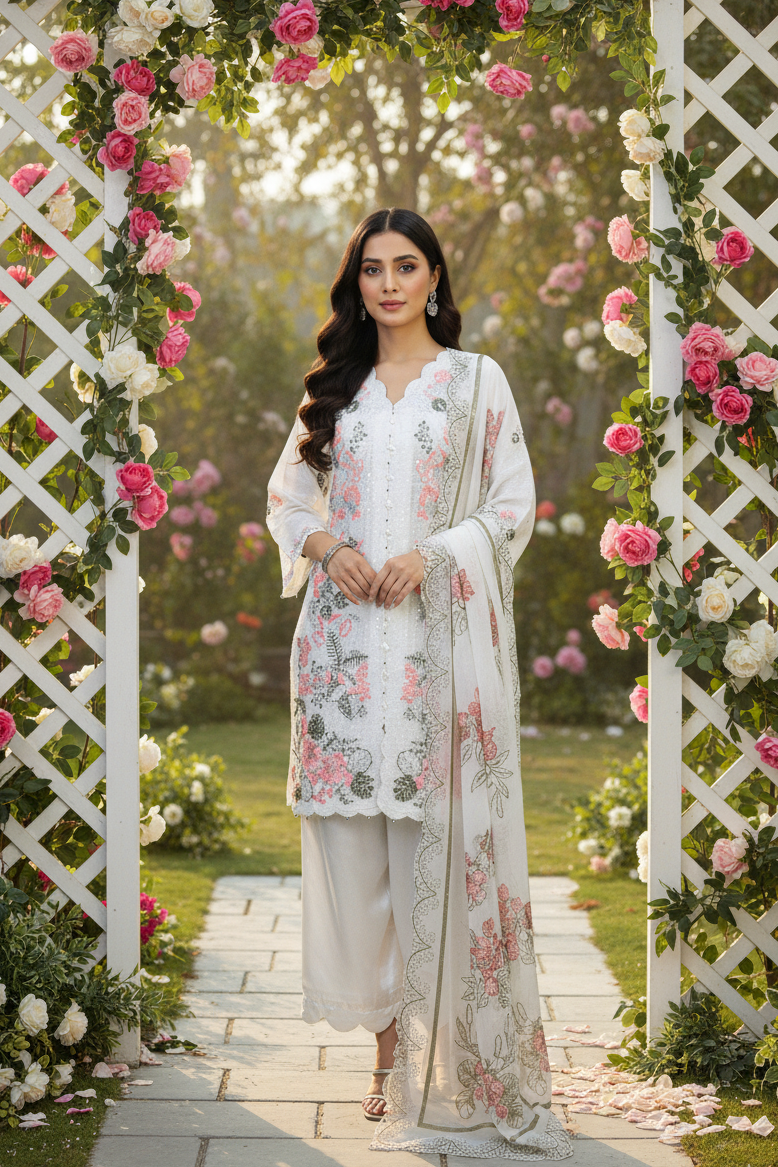 FLORAL|3-PIECE LINING ORGANZA KURTA SET MMG-1039