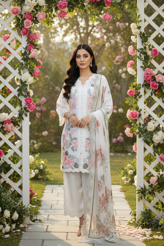 FLORAL|3-PIECE LINING ORGANZA KURTA SET MMG-1039