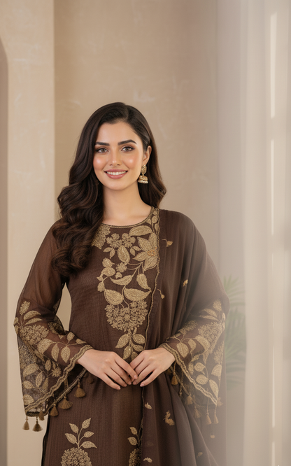 NURA|3-PIECE LINING ORGANZA EMBROIDERED FROCK MMG-745