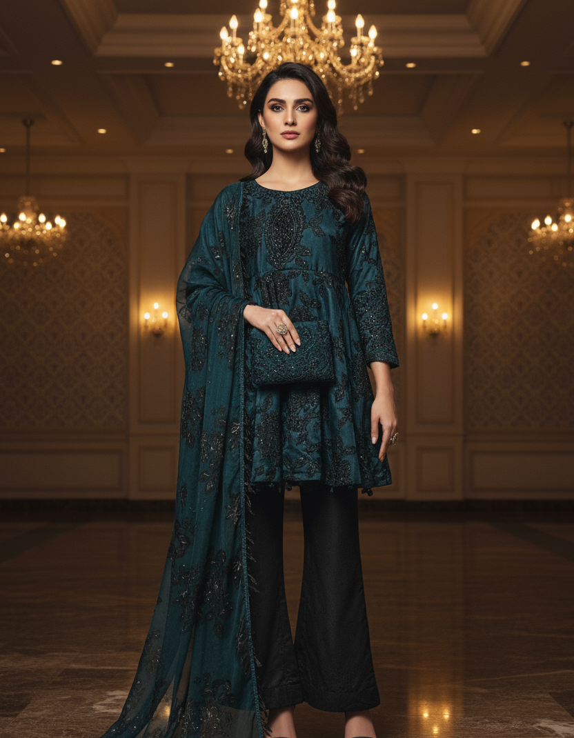 MEHRBAAN|HEAVY SEQUINE ORGANZA HAND EMBROIDERED FROCK MMG 817