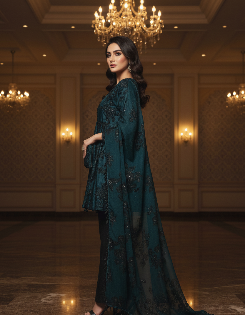 MEHRBAAN|HEAVY SEQUINE ORGANZA HAND EMBROIDERED FROCK MMG 817