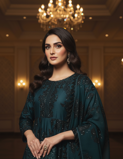 MEHRBAAN|HEAVY SEQUINE ORGANZA HAND EMBROIDERED FROCK MMG 817