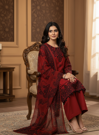 SURKH NAZAKAT|3-PIECE BLACK SEQUINE EMBROIDERED KURTA SET MMG-937