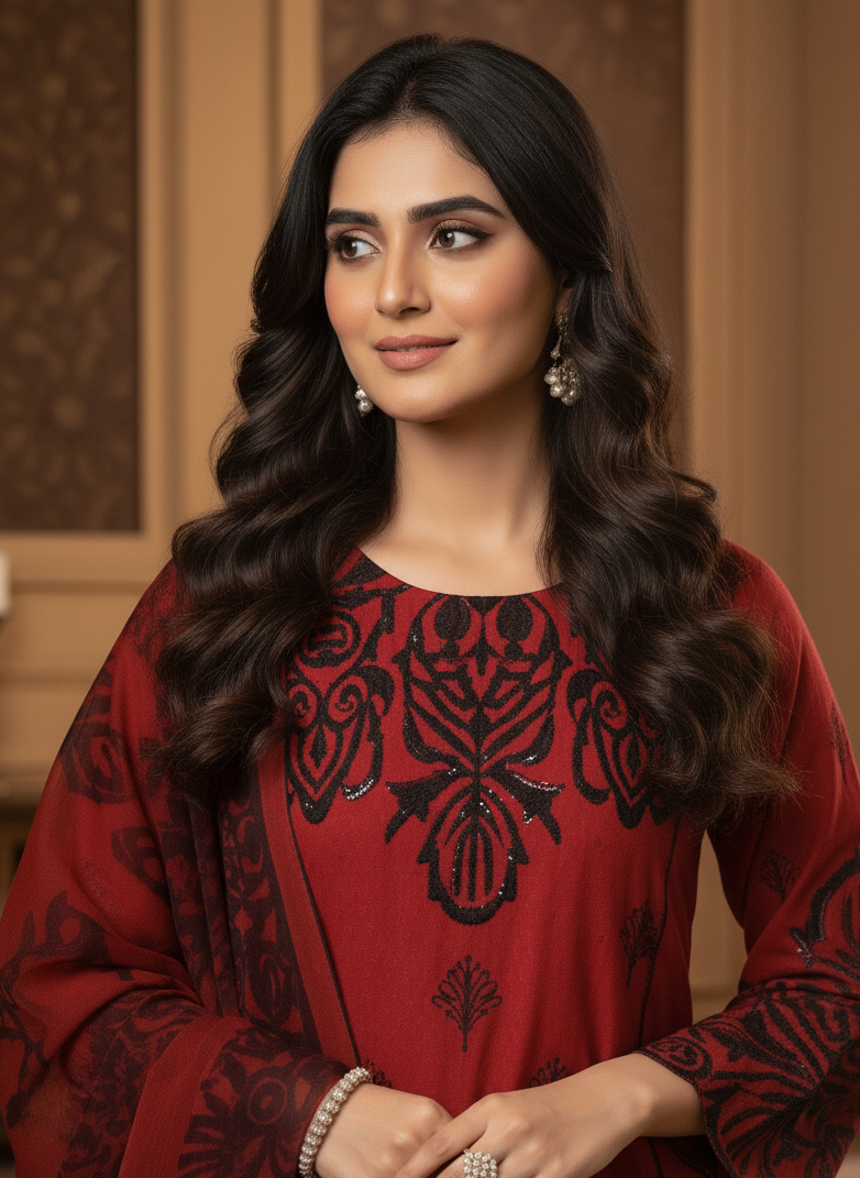 SURKH NAZAKAT|3-PIECE BLACK SEQUINE EMBROIDERED KURTA SET MMG-937