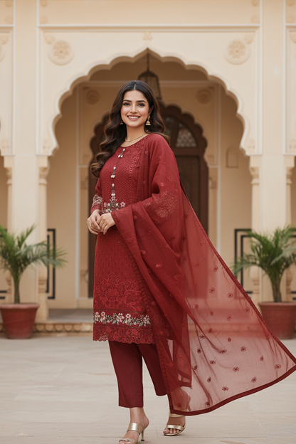 AAFREEEN|3-PIECE CLASSICAL ORGANZA NET KURTA SET MMG-1092