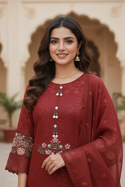 AAFREEEN|3-PIECE CLASSICAL ORGANZA NET KURTA SET MMG-1092