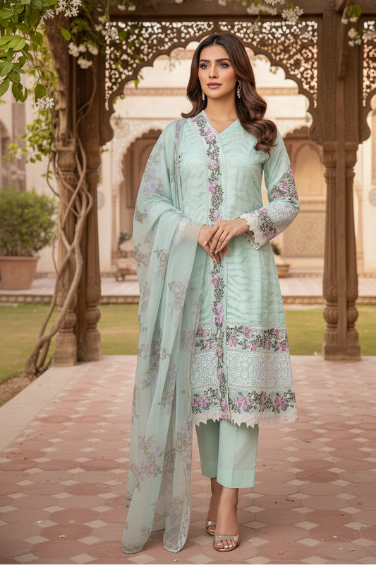 ZIMAL|3-PIECE ORGANZA ZARI JACQUARD KURTA SET MMG-1087