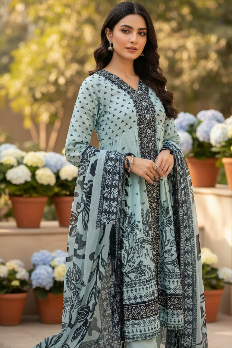 ETHEREAL BLOOM|HEAVY CHIFFON DIGITAL PRINTED EMBROIDERED LONG FROCK MMG-1091