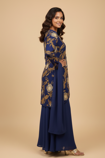 INDO-WESTERN EMBROIDERED 4-PIECE KURTA SET MMG-870