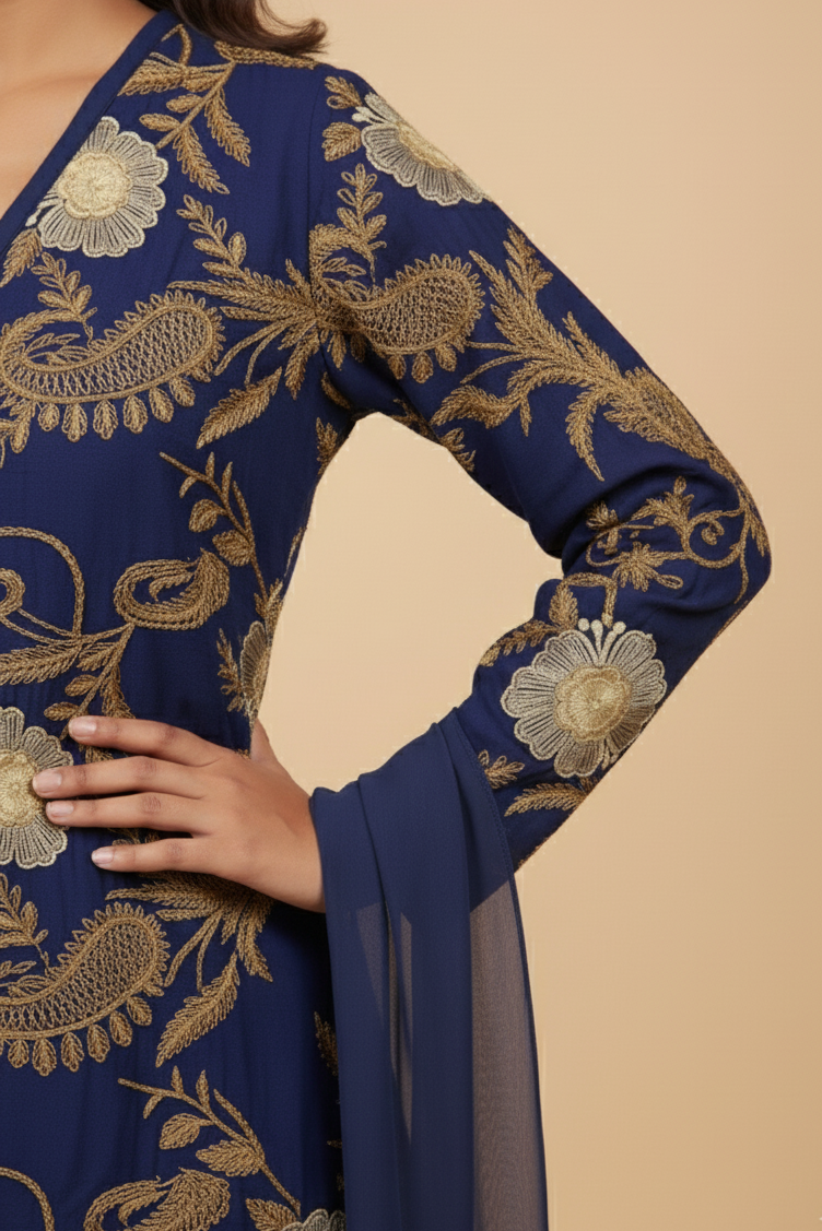 INDO-WESTERN EMBROIDERED 4-PIECE KURTA SET MMG-870