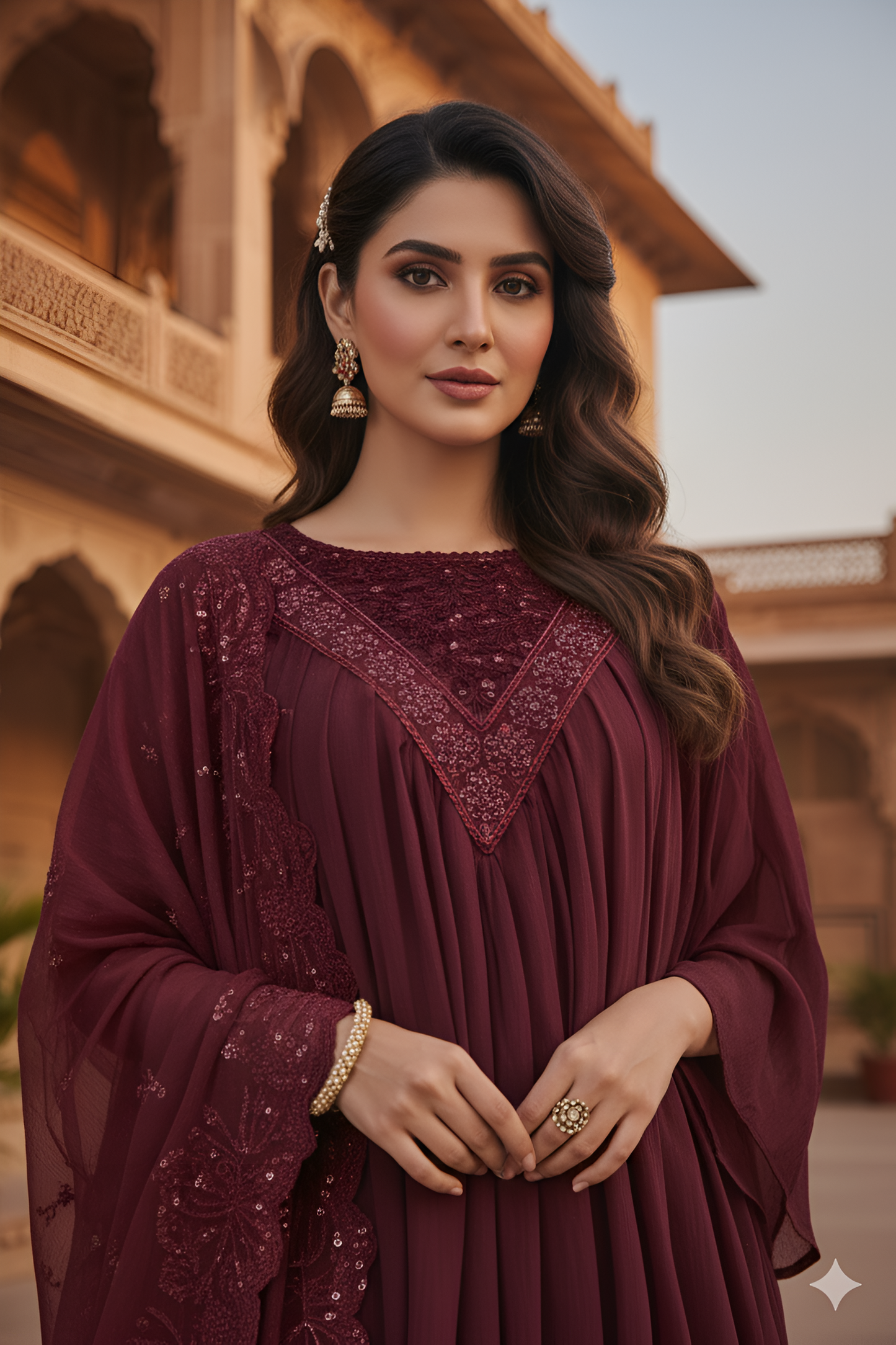MAHIRA|3-PIECE CHIFFON EMBROIDERED FROCK MMG-1064