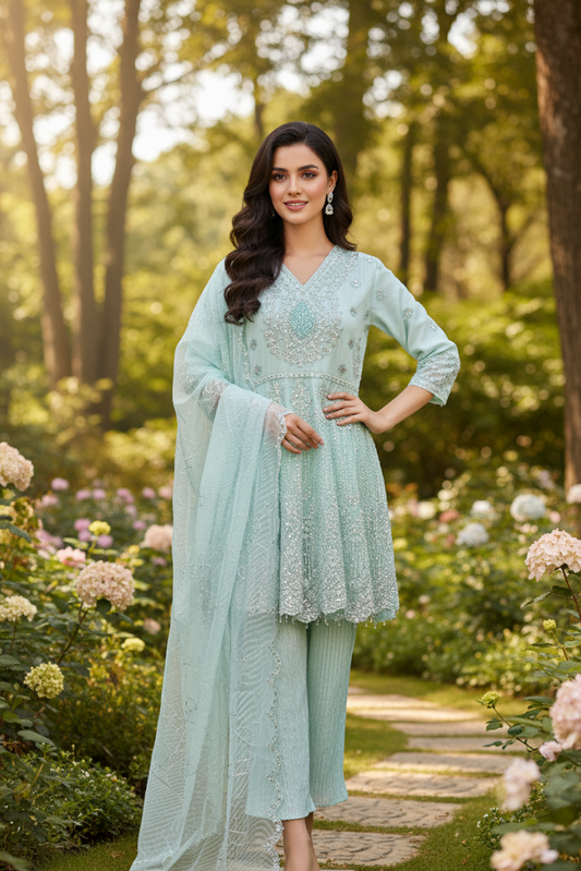 ZARIYA|KHADDI NET EMBROIDERED FROCK MMG-1076