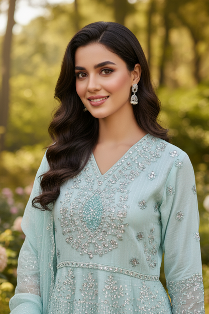 ZARIYA|KHADDI NET EMBROIDERED FROCK MMG-1076